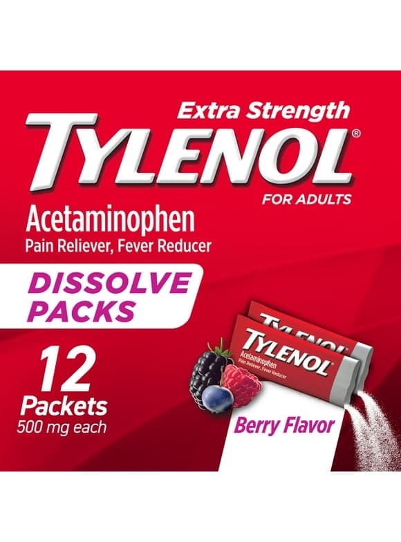 Tylenol Extra Strength Dissolve Packs with Acetaminophen, Berry, 12 Ct