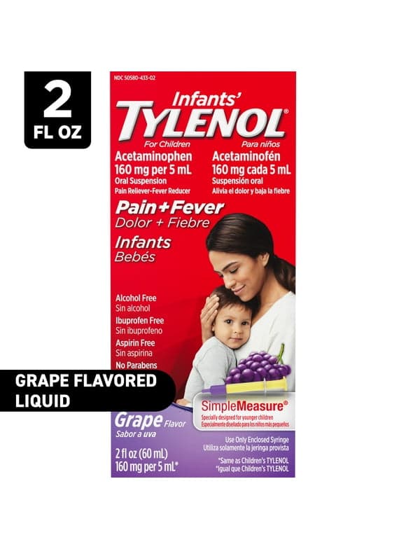 Infants' Tylenol Acetaminophen Liquid Medicine, Grape Flavor, 2 fl. oz