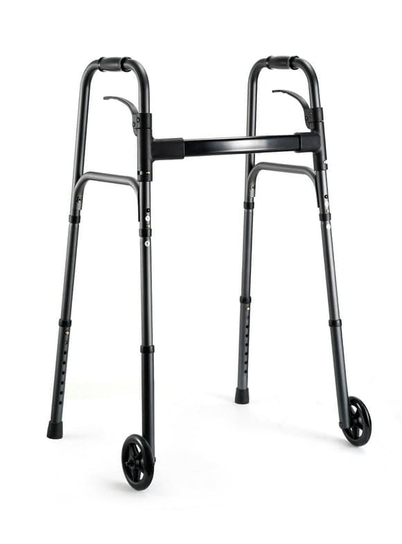 Naipo Compact Folding Walker for Seniors & Adults, Deluxe Lightweight Mobility Aids Walker with 5" Wheels and Trigger Release up to 300 lbs, Aluminium