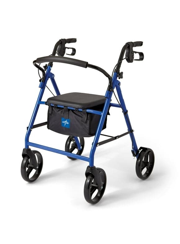 Medline Steel Rollator Walker for Adult, Blue, 350 lb. Weight Capacity, 8 Wheels, Foldable, Adjustable Handles