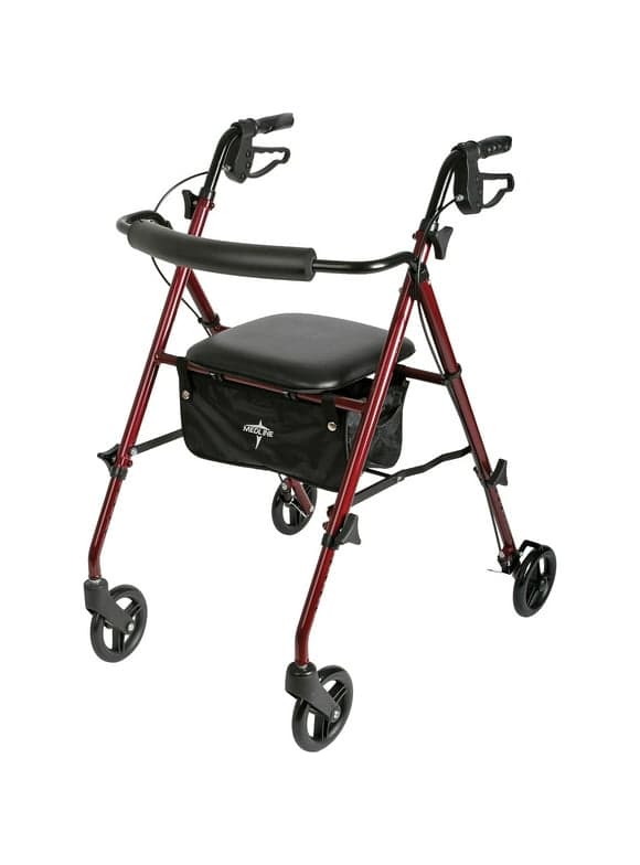 Medline Superlight Folding Aluminum Rollator Walker, Black, 250 lb. Weight Capacity, 6" Wheels, Adjustable Arms and Seat