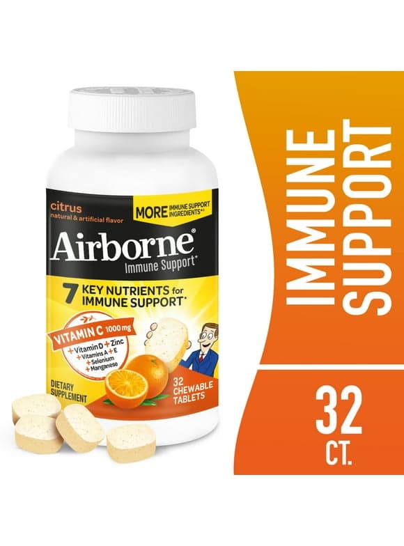 Airborne 1000mg Vitamin C Immune Support Multivitamin Effervescent Tablets, Citrus Flavor, 32 ct