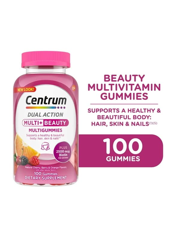 Centrum Multi Plus Beauty Gummy Vitamins for Women, Fruit, 100 Count, for Adults