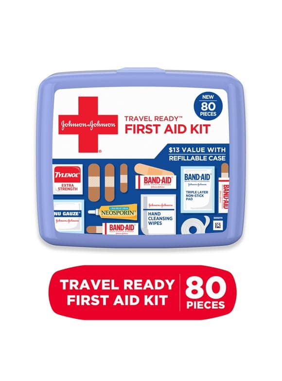 Johnson & Johnson Travel Ready Portable Emergency First Aid Kit, 80 pc