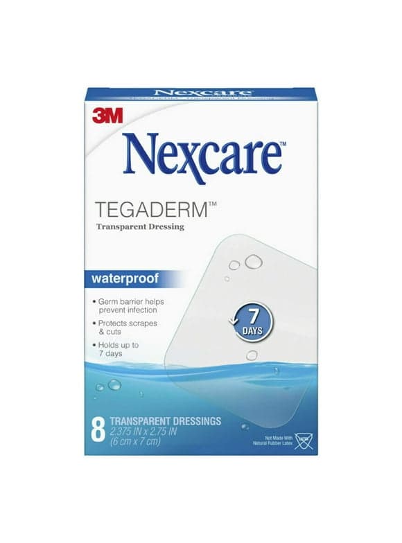 Nexcare Tegaderm Waterproof Dressing, Hospital Grade Bandages, 2 3/8" x 2 3/4", 8 Count