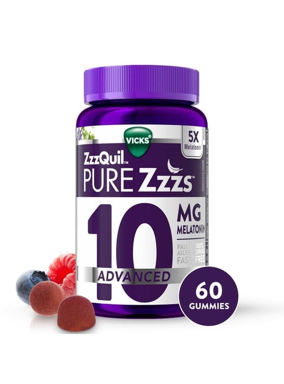 Vicks ZzzQuil Pure Zzzs Melatonin Sleep Aid Gummies, Dietary Supplement, Berry, 60 Ct