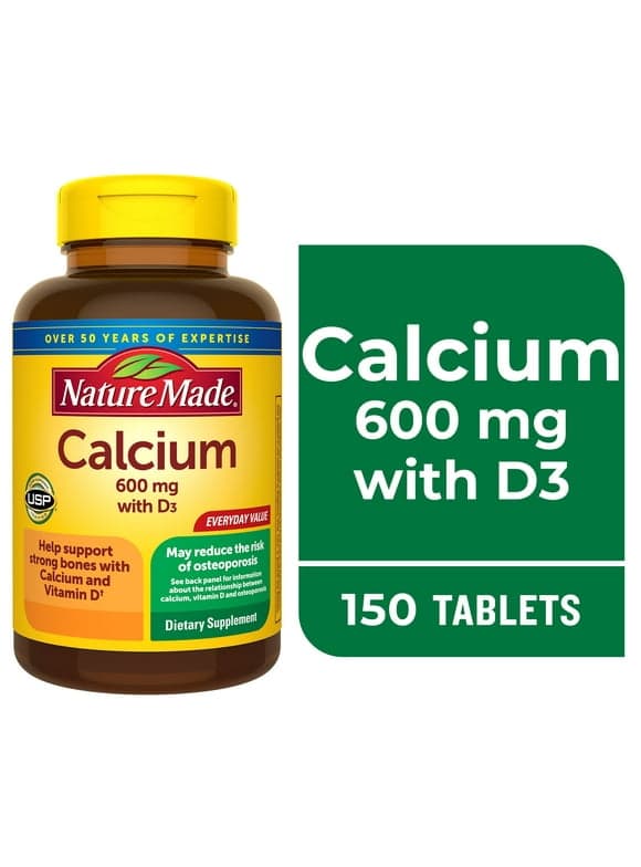 Nature Made Calcium 600 mg with Vitamin D3 Tablets, Dietary Supplement, 150 Count