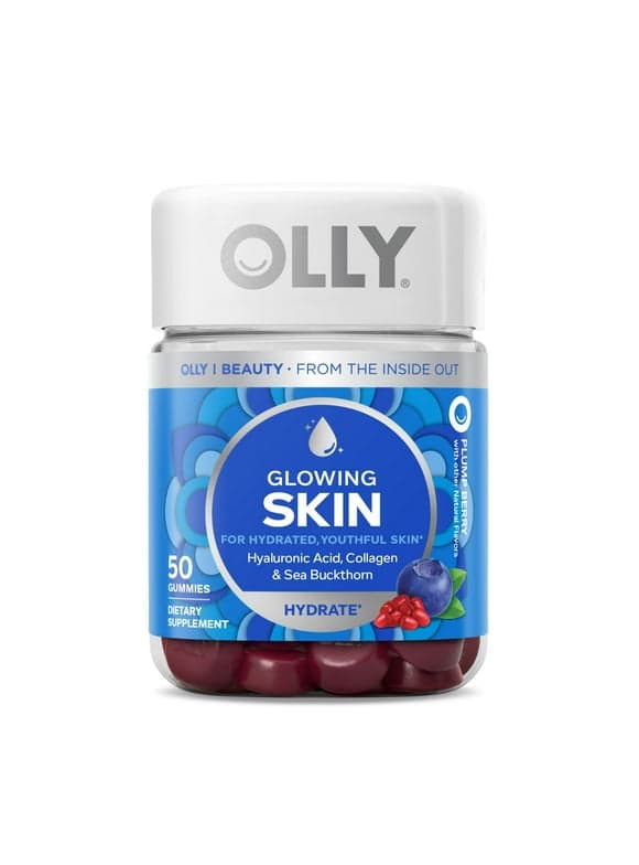 OLLY Glowing Skin Vitamin Gummy with Hyaluronic Acid, Supplement, Plump Berry, 50 Ct