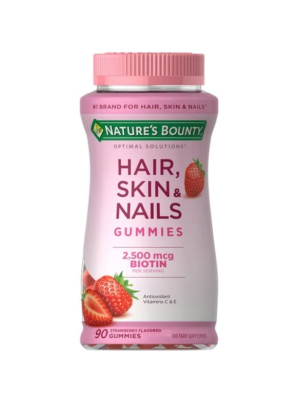 Nature's Bounty Hair Skin and Nail Vitamins With Biotin, Women's Multivitamin, Strawberry Gummies, 90 Ct