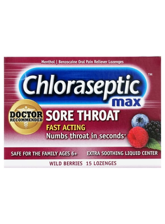 Chloraseptic Max Strength Sore Throat Lozenges, Wild Berries Flavor Throat Remedy, 15 Count