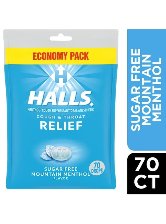 HALLS Relief Mountain Menthol Sugar Free Cough Drops, Economy Pack, 70 Drops