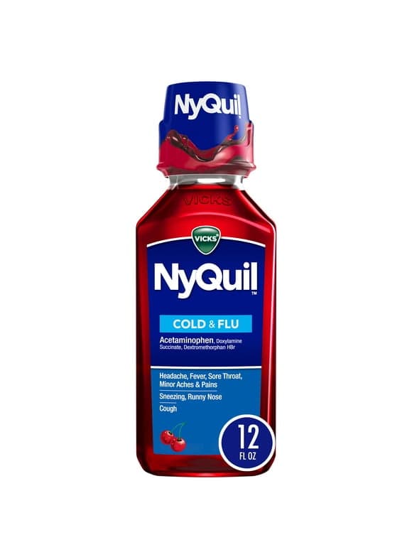 Vicks NyQuil Cold and Flu Relief Liquid Medicine, over-the-Counter Medicine, Cherry, 12 fl. oz.