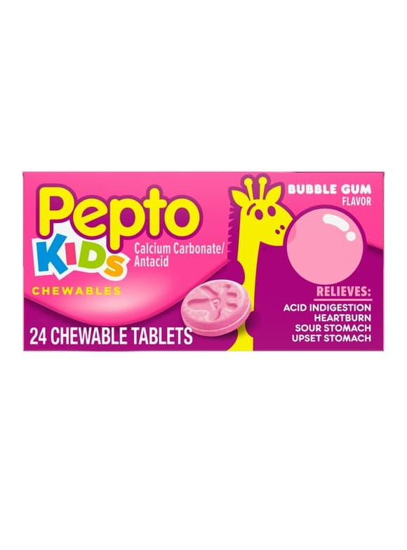 Pepto Kids Antacid Chewable Tablets for Upset Stomach Relief, over-the-Counter Medicine, 24 Ct