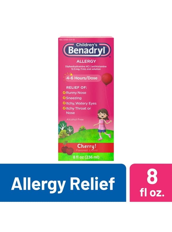 Children's Benadryl Allergy Relief Liquid, Cherry Flavor, 8 fl. oz