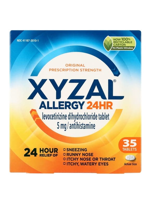 Xyzal 24 Hour Antihistamine Medicine Tablets for Adult Allergy Relief, Levocetirizine, 5 mg, 35 Pills