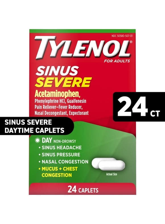 Tylenol Sinus Severe Non-Drowsy Day Cold & Flu Relief Caplets, 24 Ct