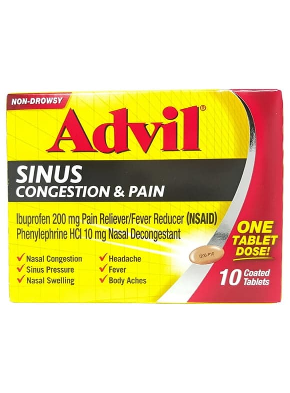 Advil Sinus Congestion & Pain Relief, Pain & Fever Reducer, 10 Ct